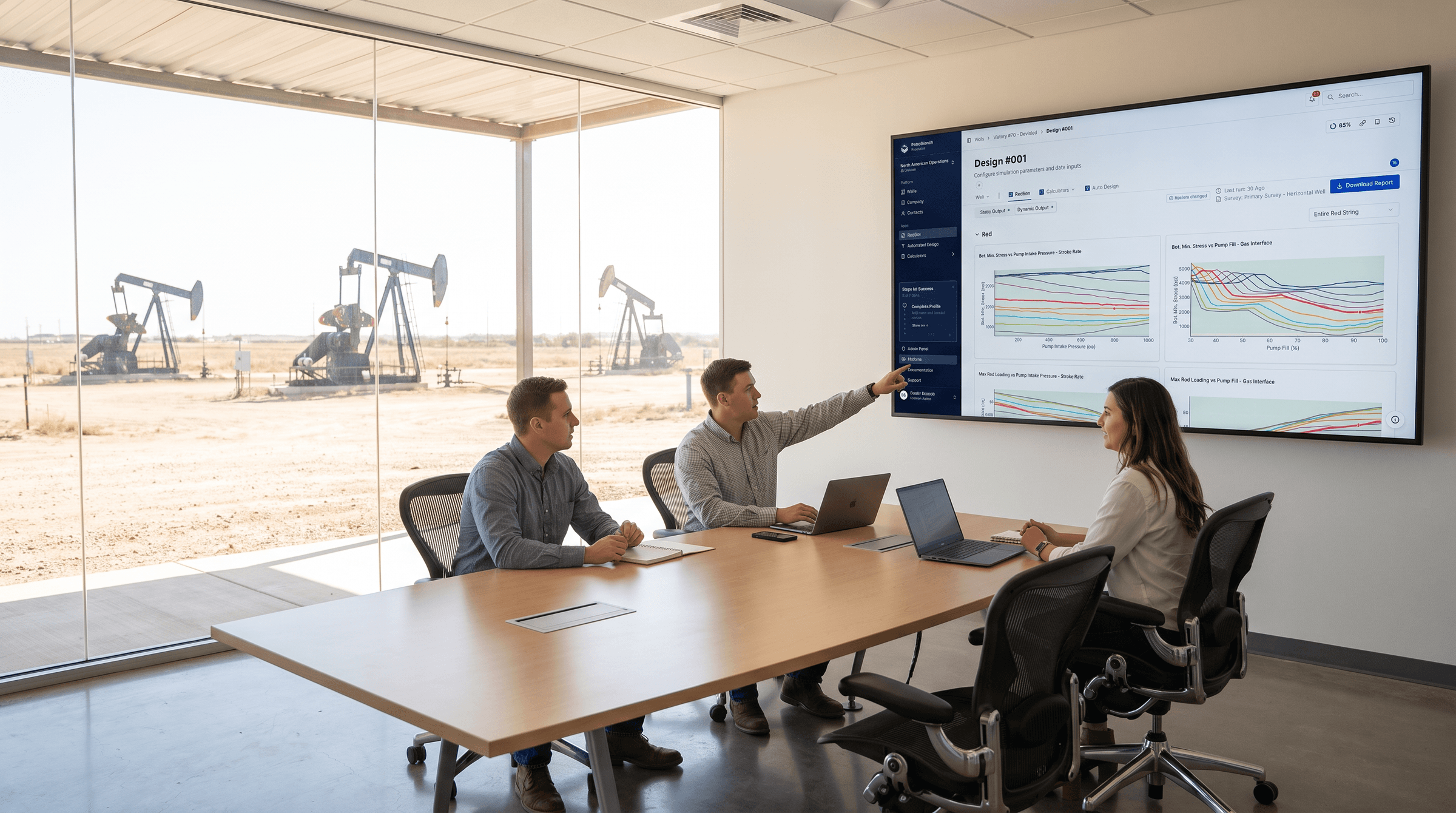 Engineer reviewing Dynamics charts on a wide monitor