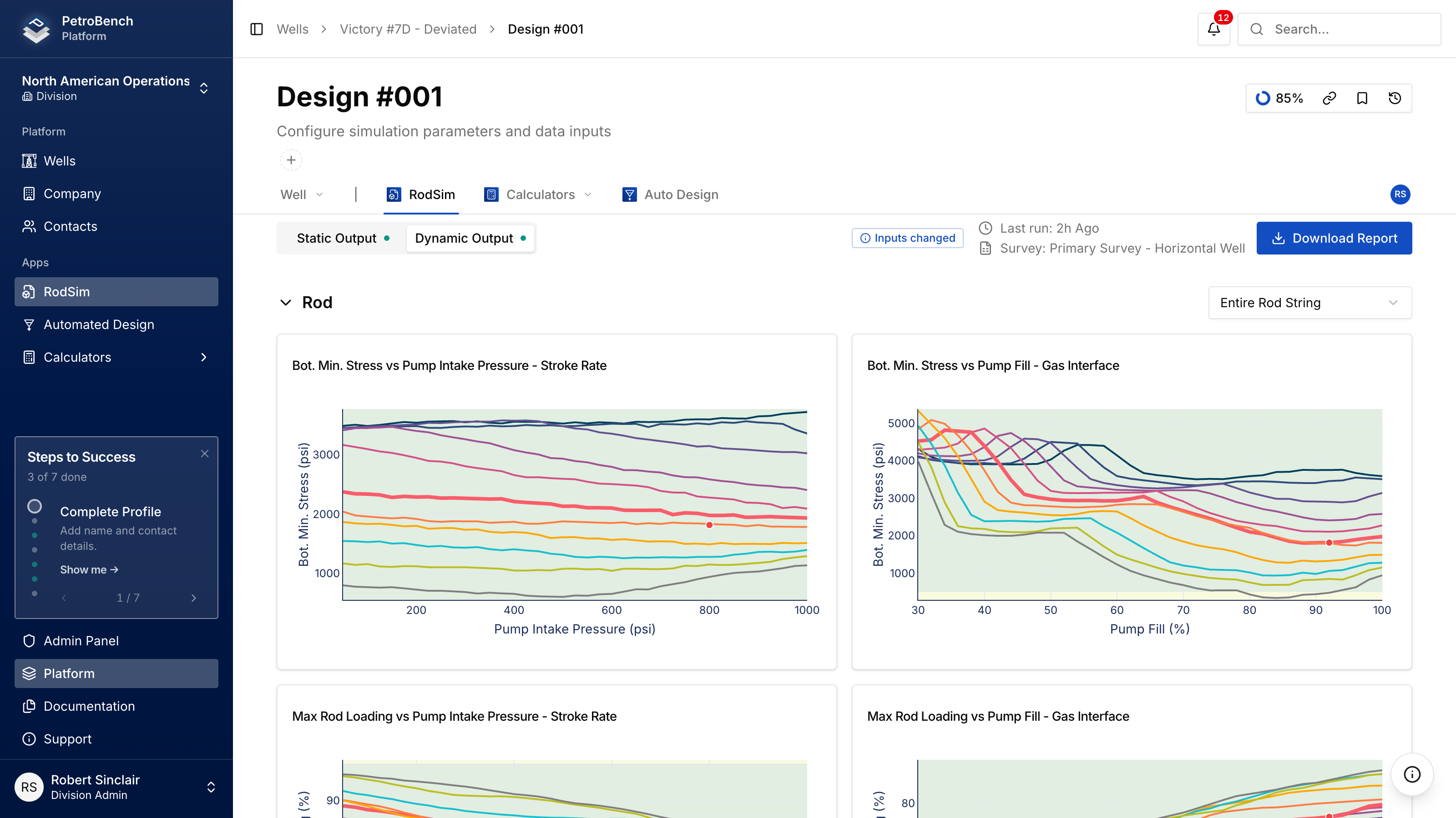 RodSim Dynamic Output with Full Pump and Gas Interface charts
