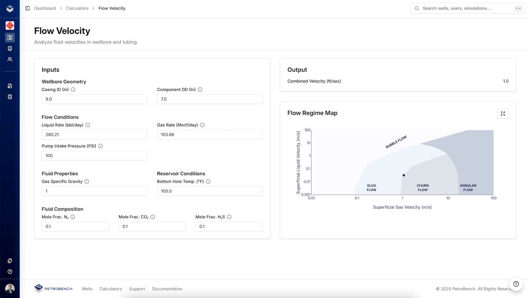 Flow Regime Calculator interface