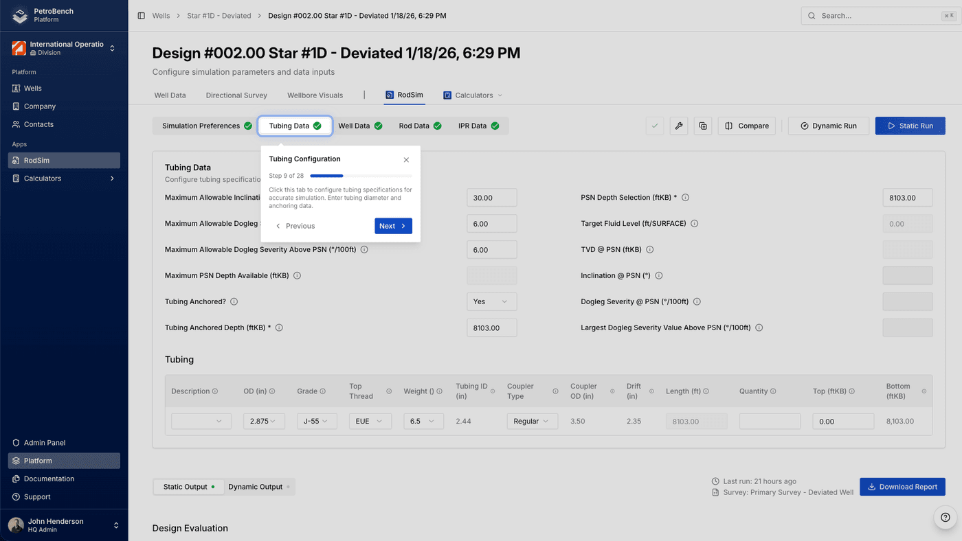 Tubing configuration tour with field-level guidance
